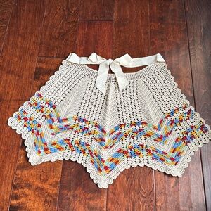 Vintage Handmade Crochet Apron with Multicolor Accents